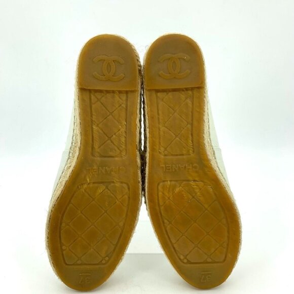 Chanel White Leather Espadrilles Size 37 Double C Logo With Jute Sole Made In Sp - Picture 9 of 9